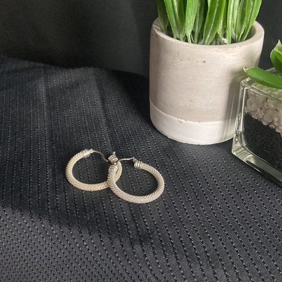 Silver Diamond Cut Hoop Earrings​ - Picture 2 of 4